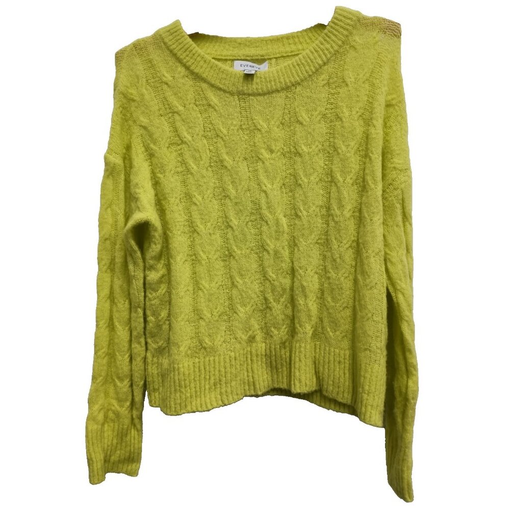 Evereve Womens Sweater Size‎ XS Chartreuse Cable Knit Cozy Long Sleeve Pullover